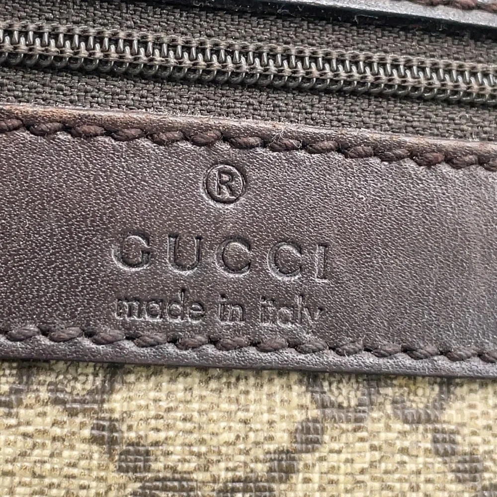 GUCCI GG Monogram Beige Coated Canvas and Dark Brown Leather Messenger Bag